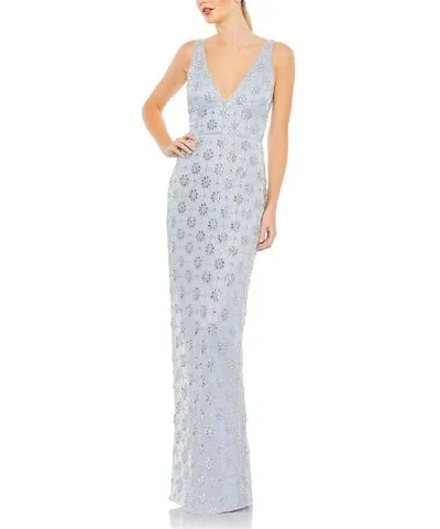 Mac Duggal Womens Embellished V-Neck Evening Dress