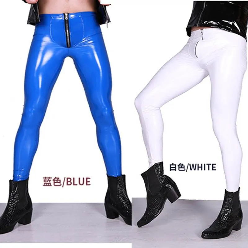 Man Low Waist Faux Leather PU Silky Punk Pencil Leggings