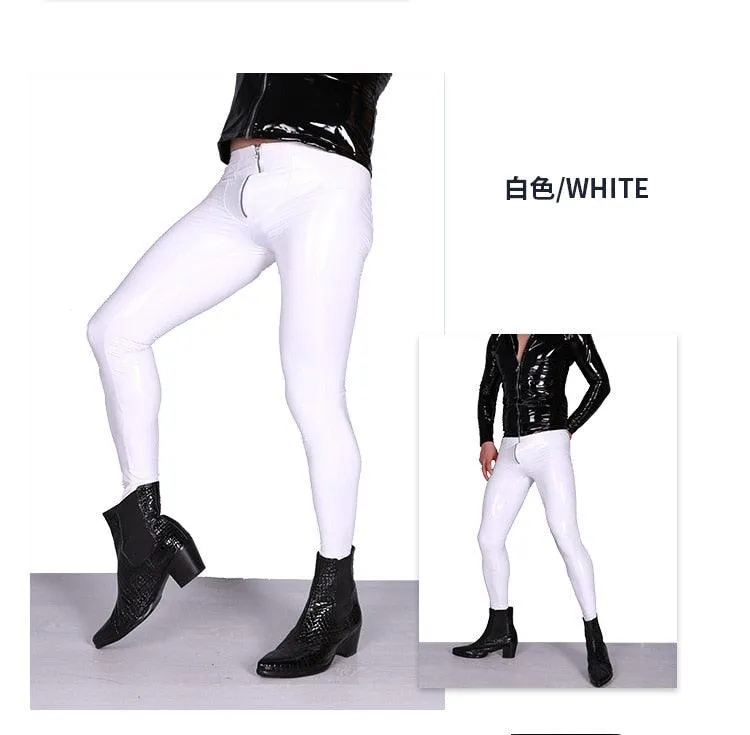 Man Low Waist Faux Leather PU Silky Punk Pencil Leggings