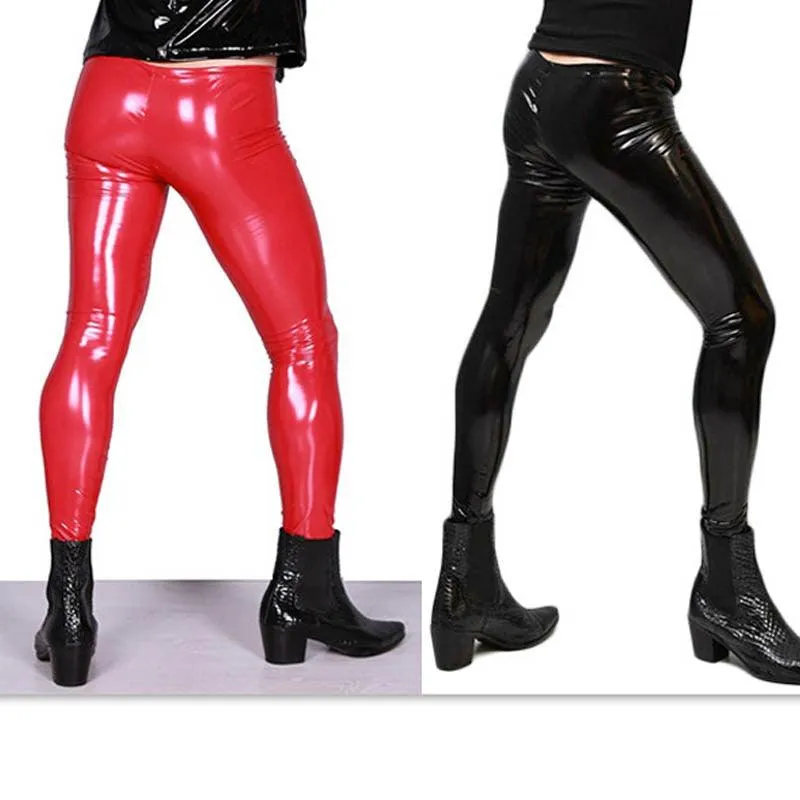 Man Low Waist Faux Leather PU Silky Punk Pencil Leggings