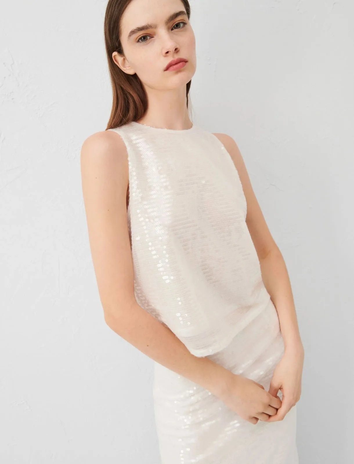 Marella Rim1 Sequin Tank in Optic White