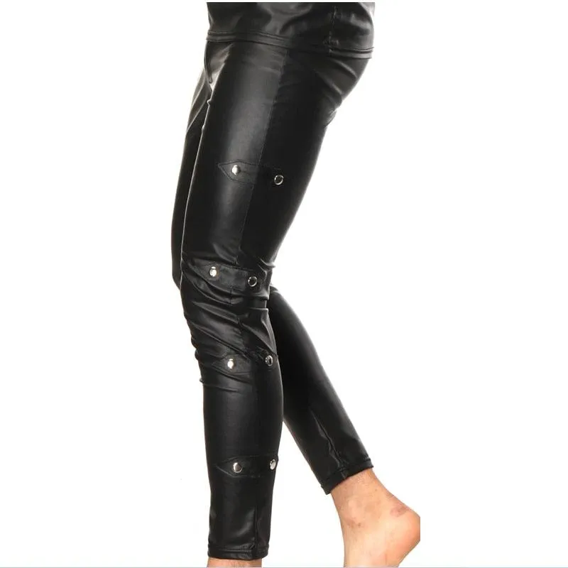 Men Faux Leather PU Pencil Rivet Leggings