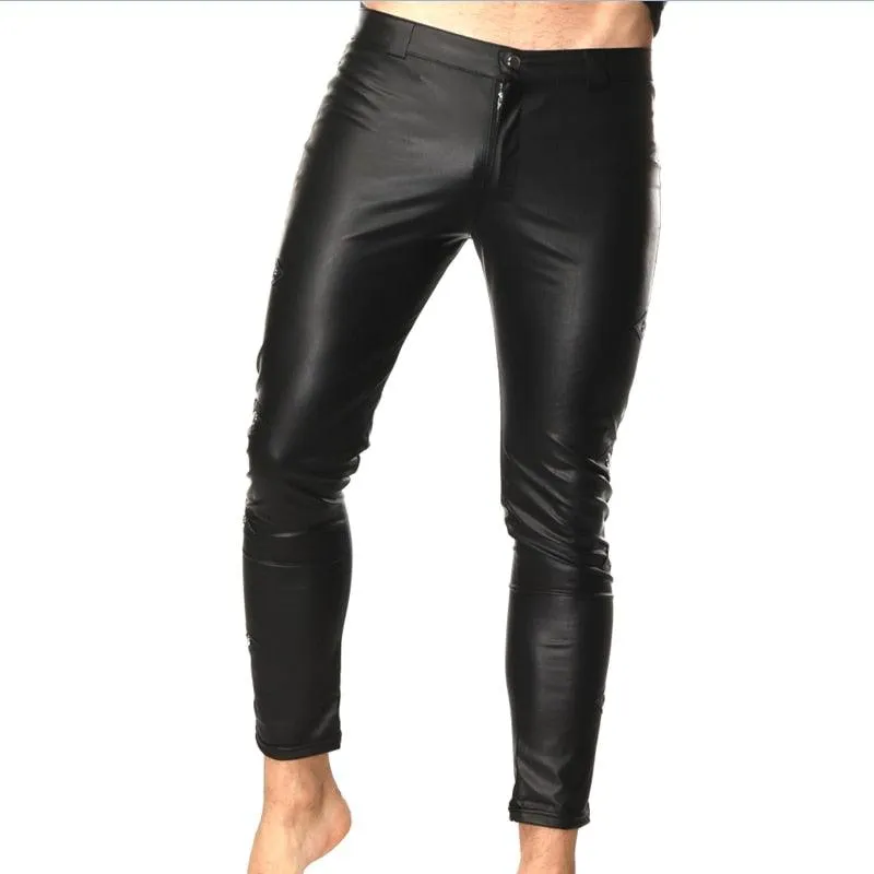 Men Faux Leather PU Pencil Rivet Leggings