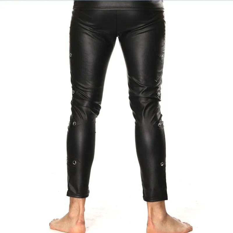 Men Faux Leather PU Pencil Rivet Leggings