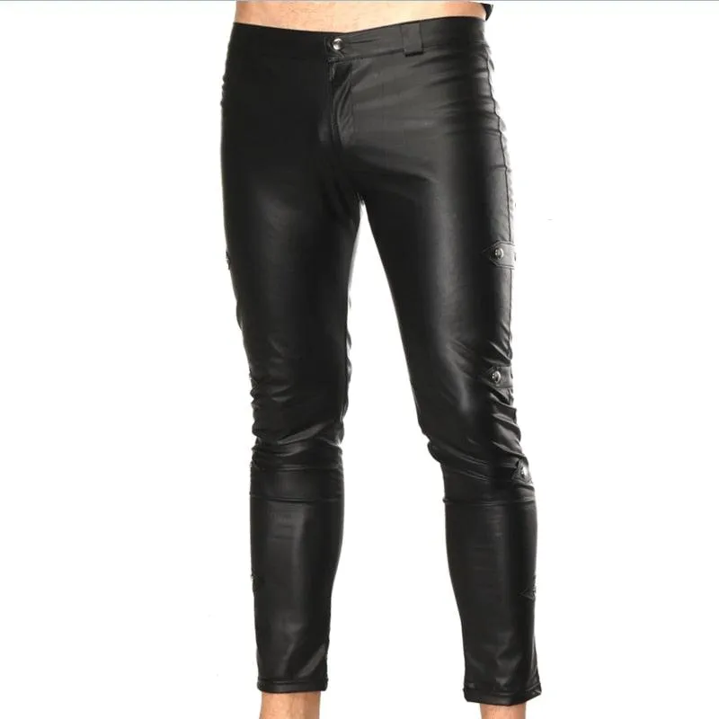 Men Faux Leather PU Pencil Rivet Leggings