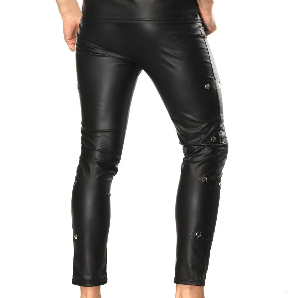 Men Faux Leather PU Pencil Rivet Leggings