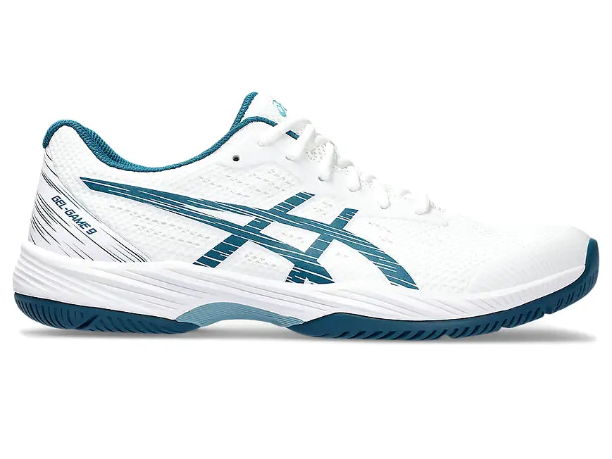 Men's Asics Gel-Game 9, White/Restful Teal, 13 D Medium