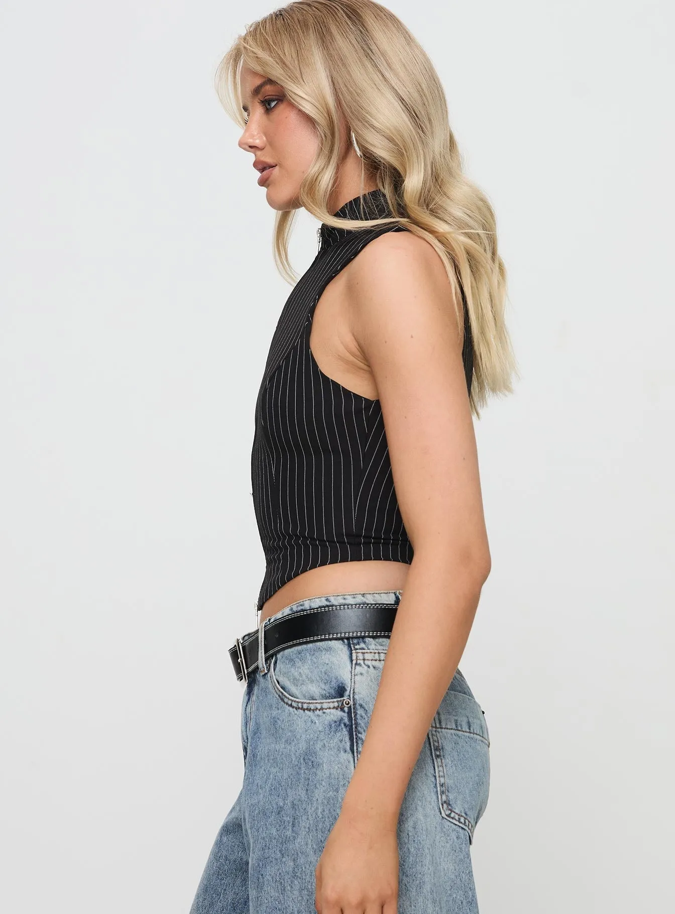 Messa Top Black Pinstripe