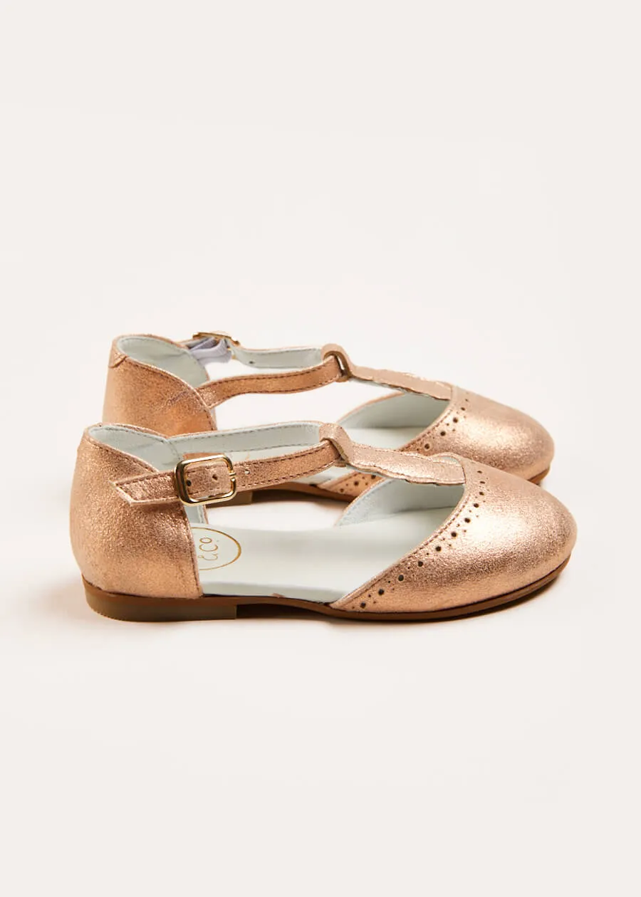 Metallic Scallop Detail Charlotte Shoes in Rose Gold (24-34EU)