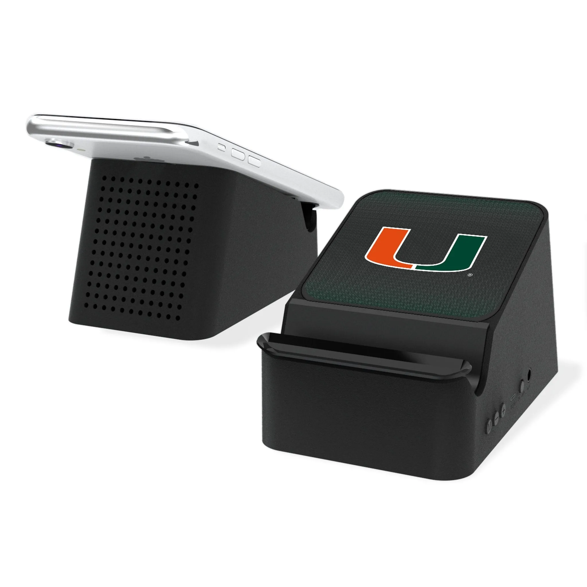 Miami Hurricanes Linen Wireless Charging Station and Bluetooth Speaker