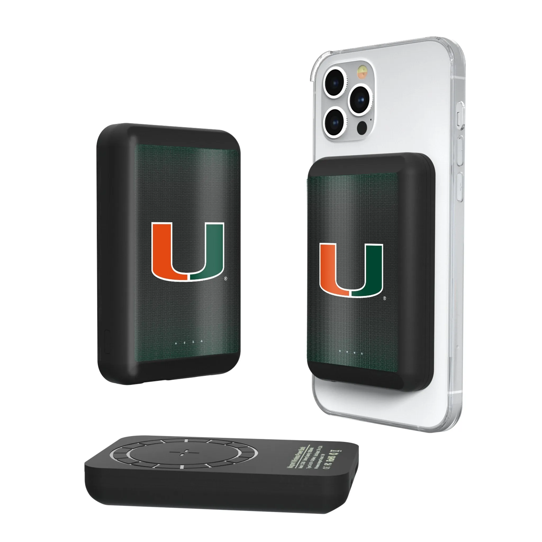 Miami Hurricanes Linen Wireless Mag Power Bank