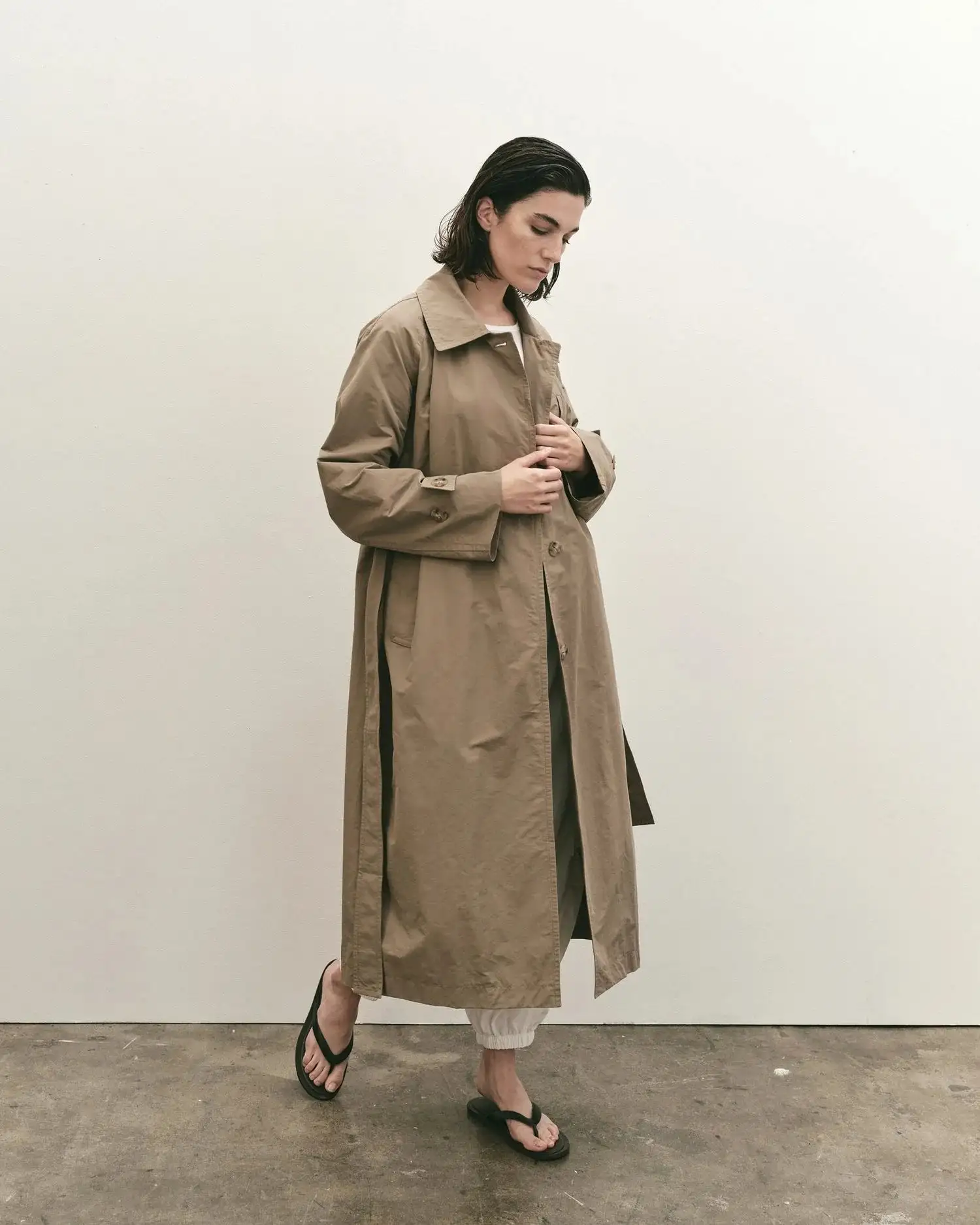 Mijeong Park Cotton Blend Long Trench Coat in Dark