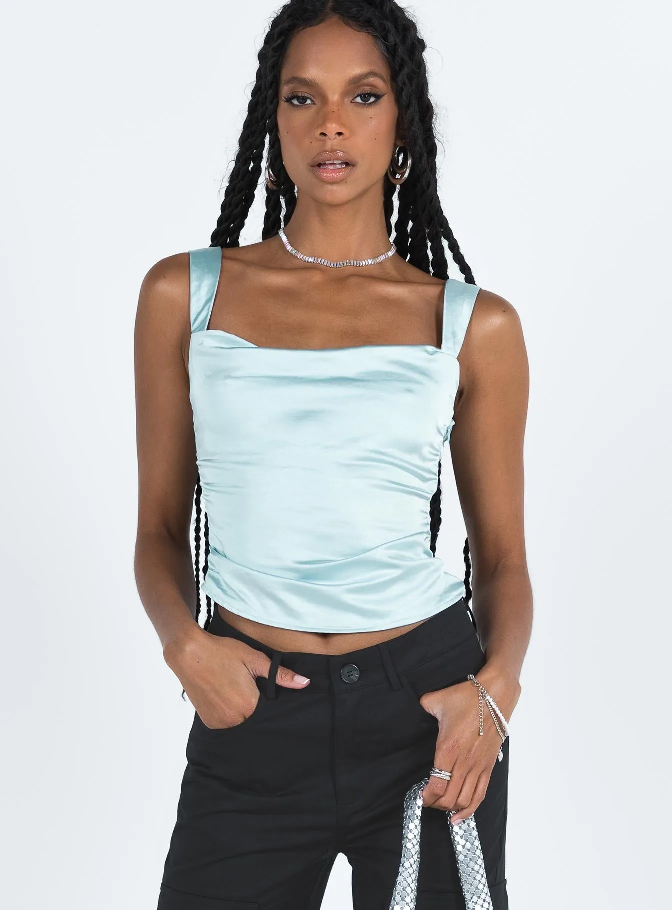 Motel Kanaya Top Satin Ice Blue