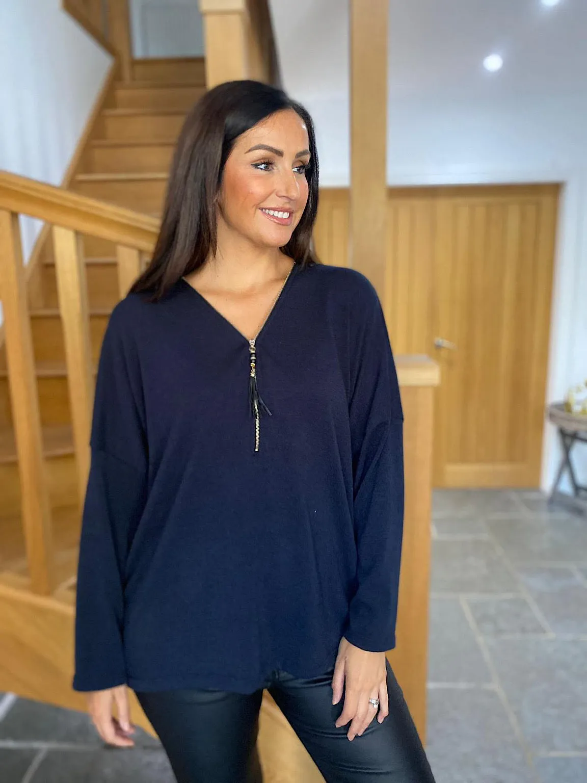 Navy Tassel Zip Top Sinead