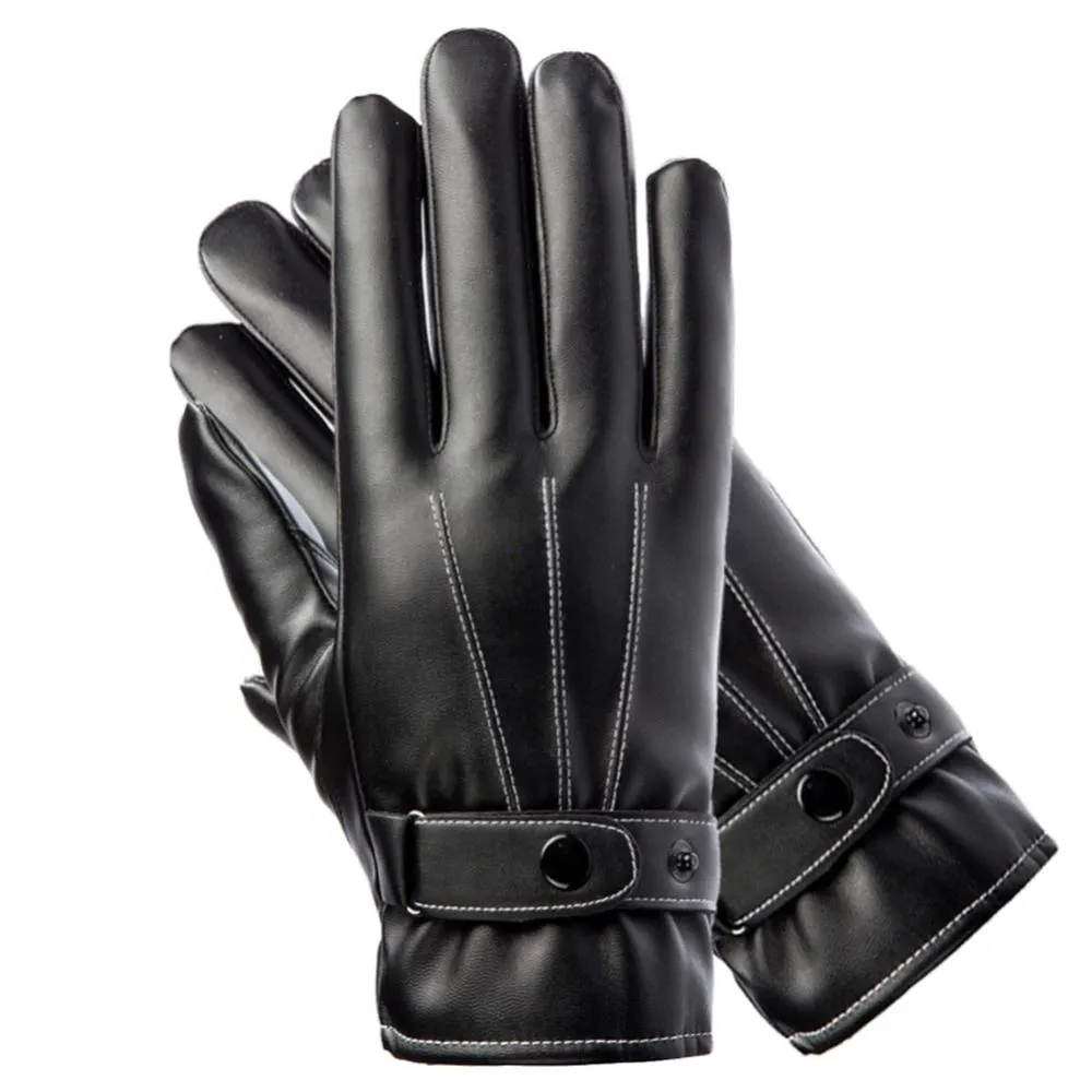 New Stylish PU Leather Warm Gloves With Belt Windproof