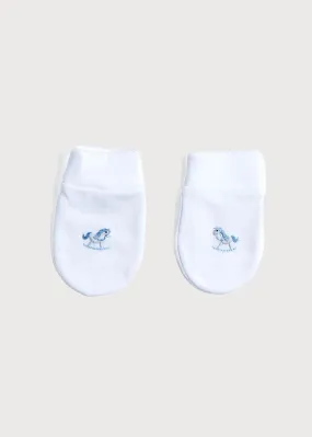 Newborn Mittens with Rocking Horse Embroidery Blue (1-3mths)