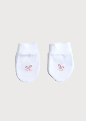 Newborn Mittens with Rocking Horse Embroidery Pink (1-3mths)