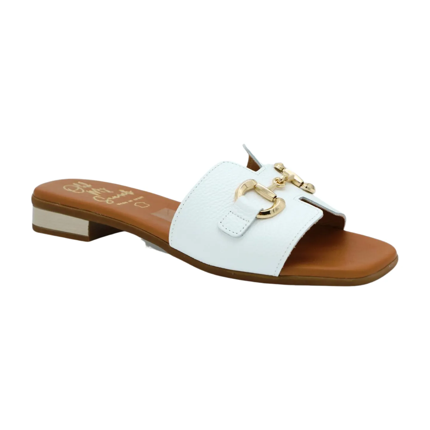 OH MY SANDALS White Leather Slider Sandal