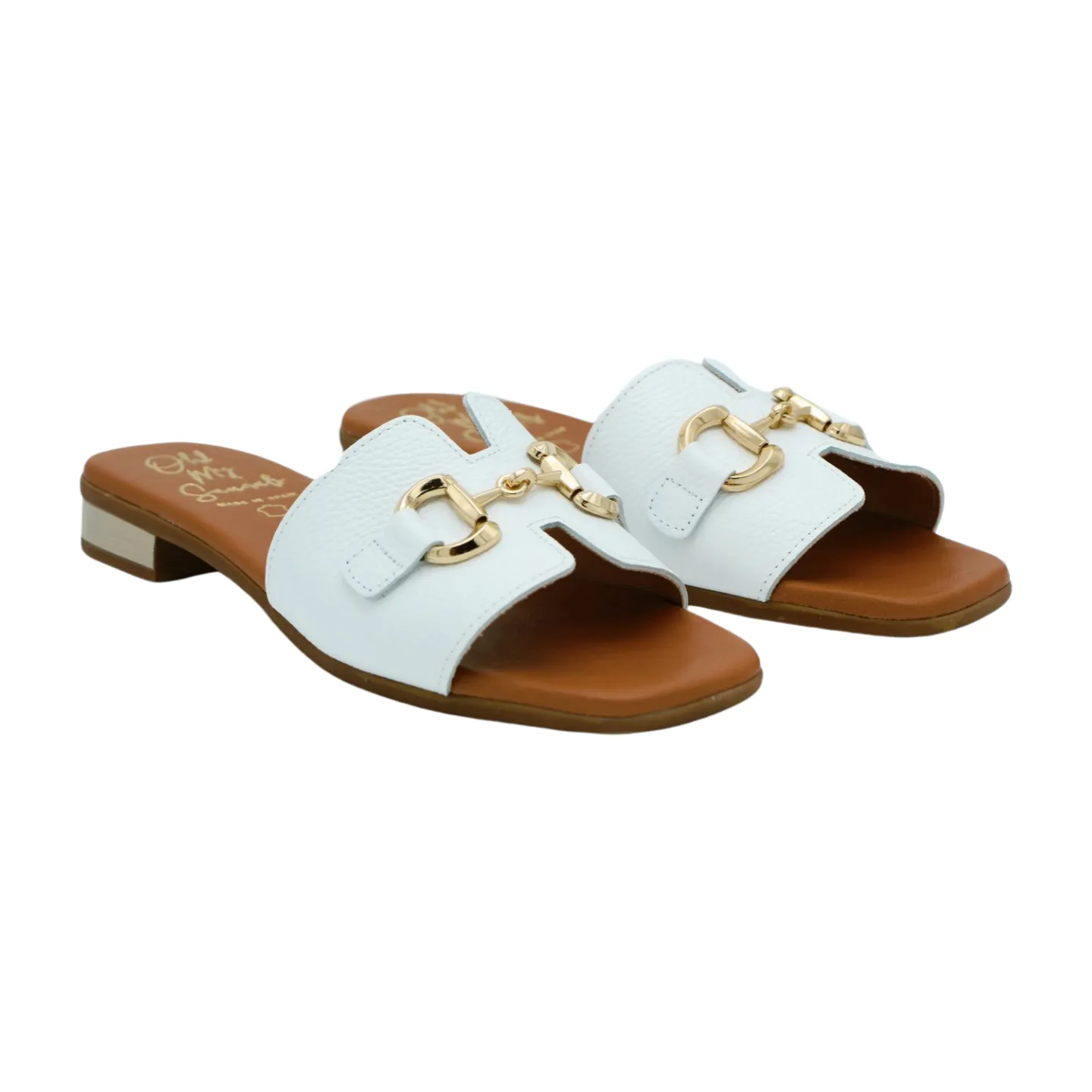 OH MY SANDALS White Leather Slider Sandal