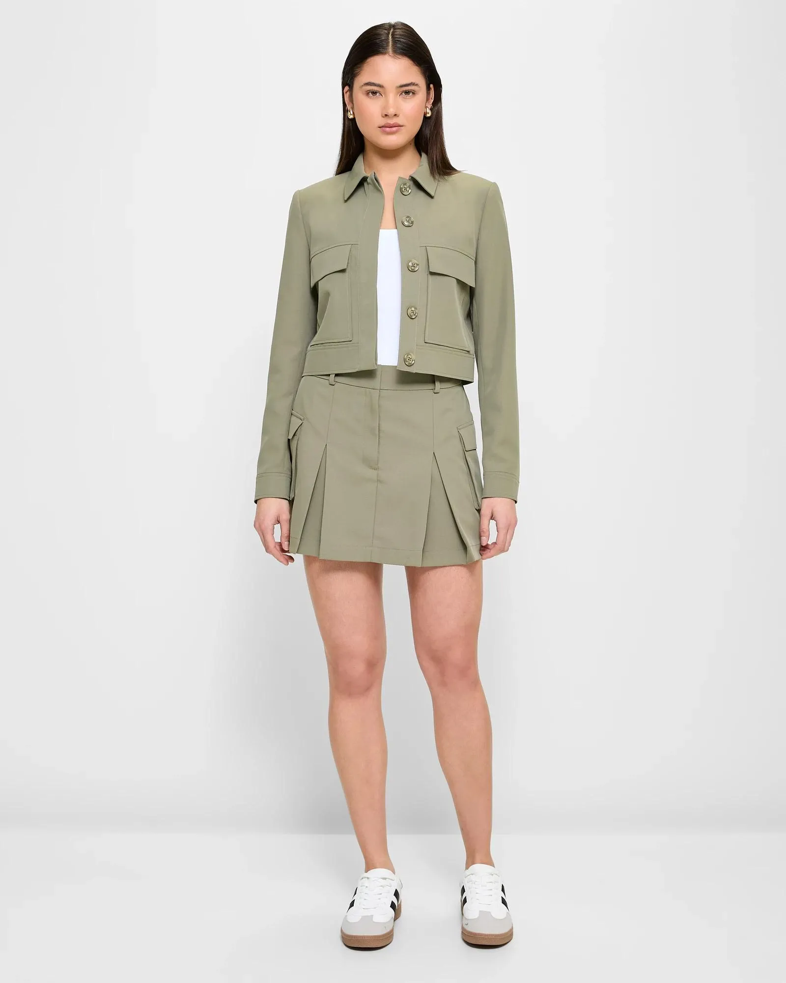 popular  Patch Pocket Cropped Jacket - Lily Loves - Khaki