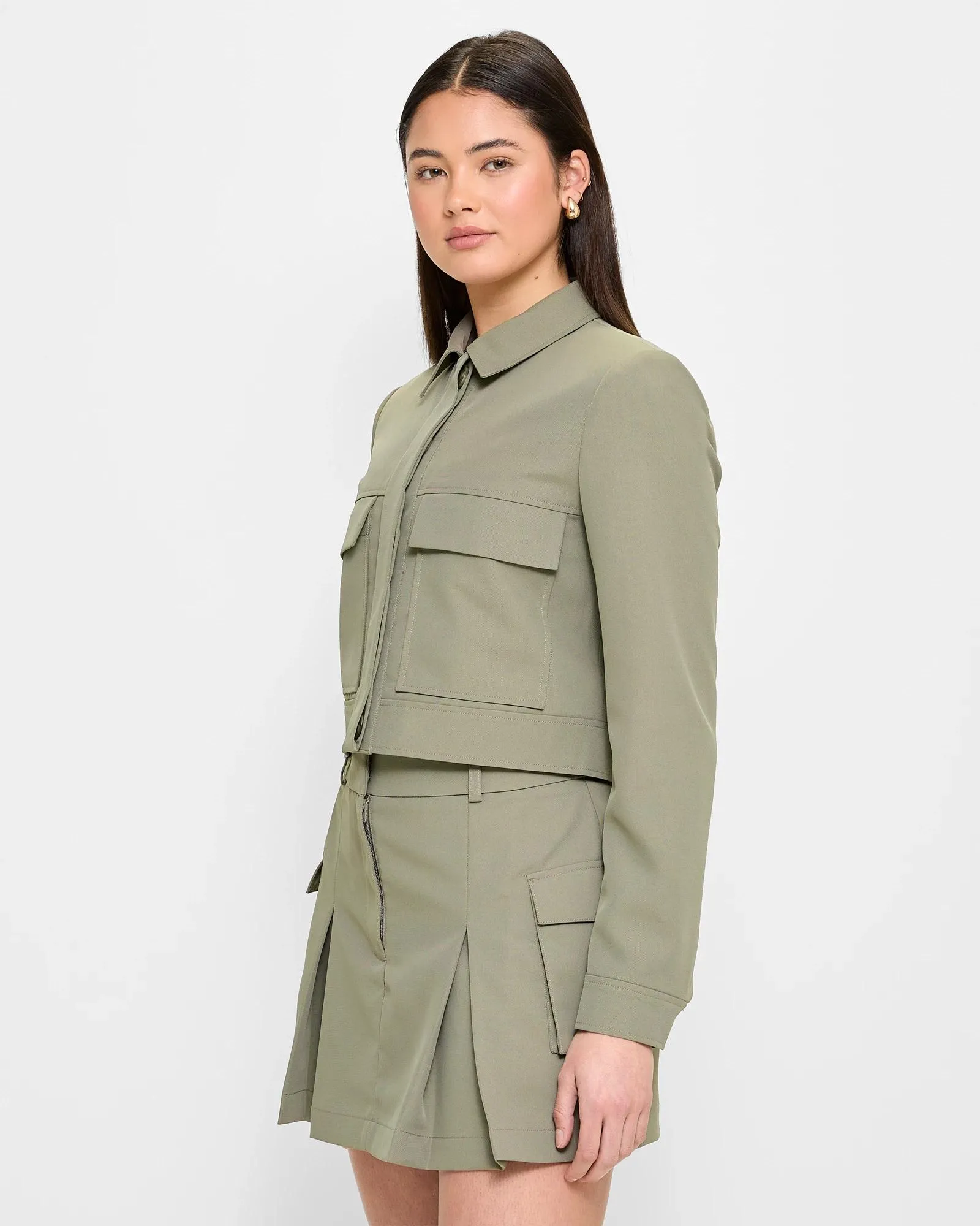 popular  Patch Pocket Cropped Jacket - Lily Loves - Khaki