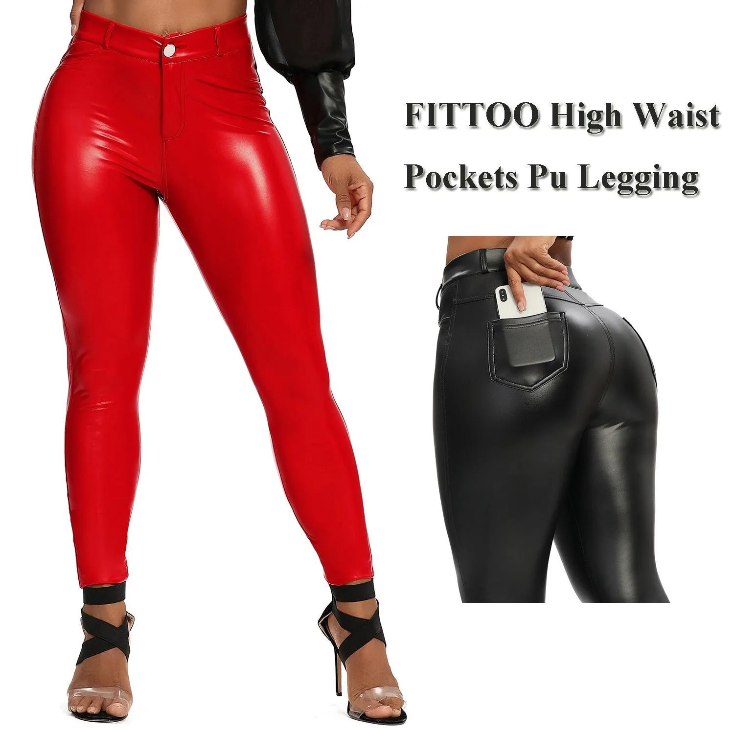 PU Leather Pencil Pants for Women - Featuring Convenient Pockets for a Stylish and Functional Look