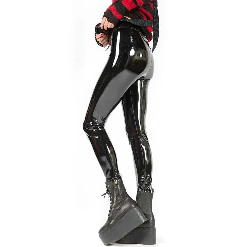 PU Leather Pencil Pants with High-Waist Stretch and Seamless Leggings