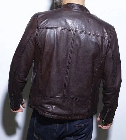 Red brown men's leather jacket Gafino motorcycle style