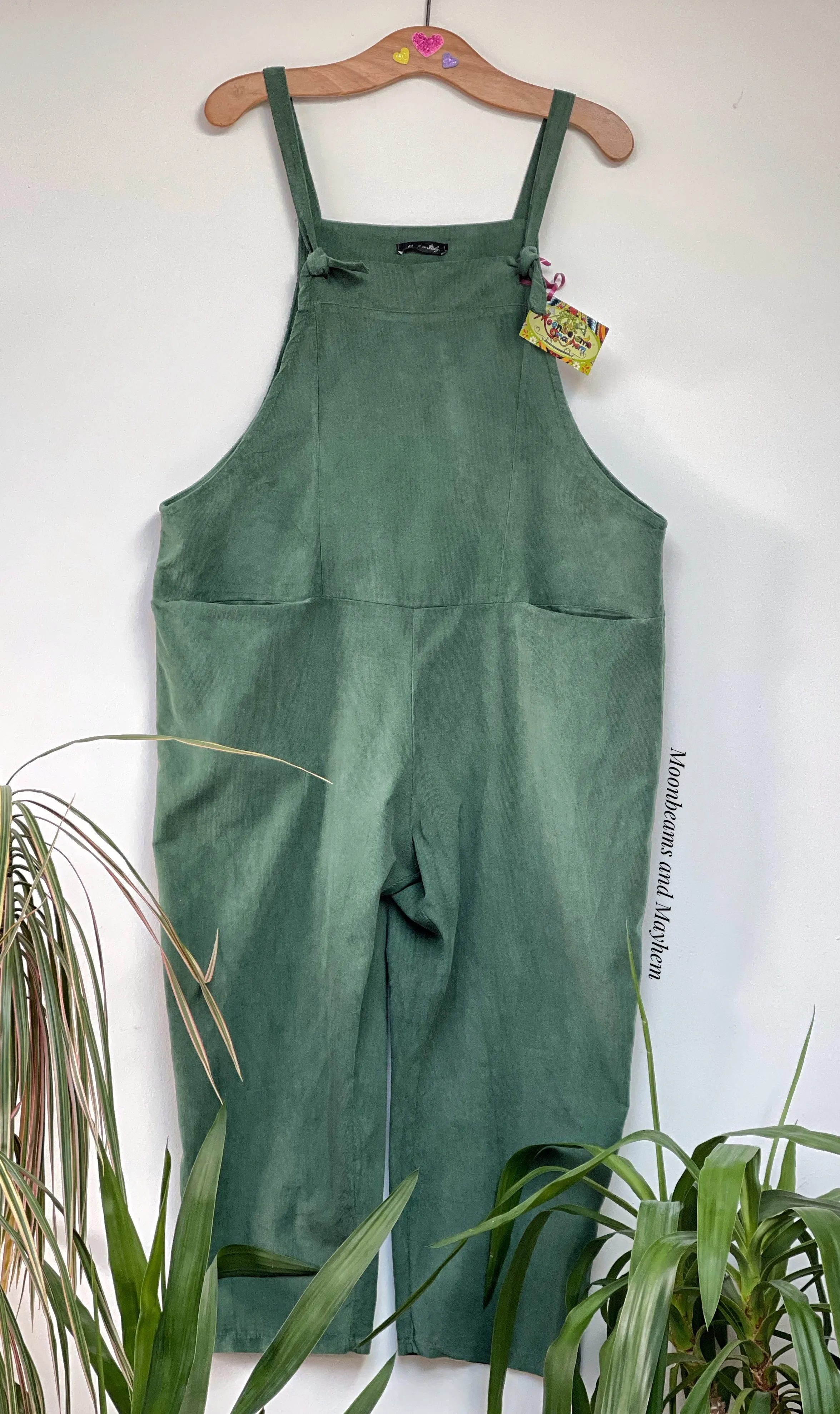 SAGE GREEN NEEDLECORD DOLLY DUNGAREES UK SIZE 10-16