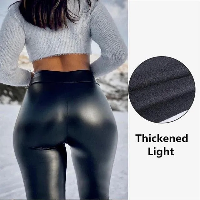 Sexy High-Waist PU Leather Leggings with Push-Up Hip Design