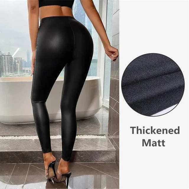 Sexy High-Waist PU Leather Leggings with Push-Up Hip Design