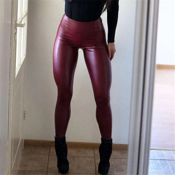 Sexy High-Waisted PU Leather Leggings - Bright and Slim for Nightclub Wear