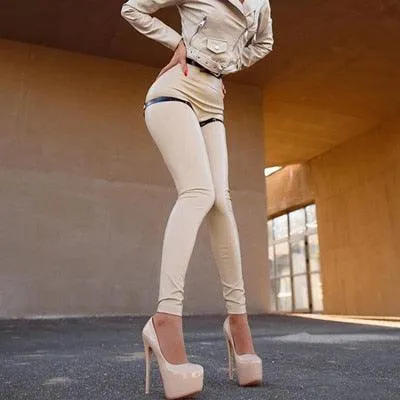 Sexy High-Waisted PU Leather Leggings - Bright and Slim for Nightclub Wear