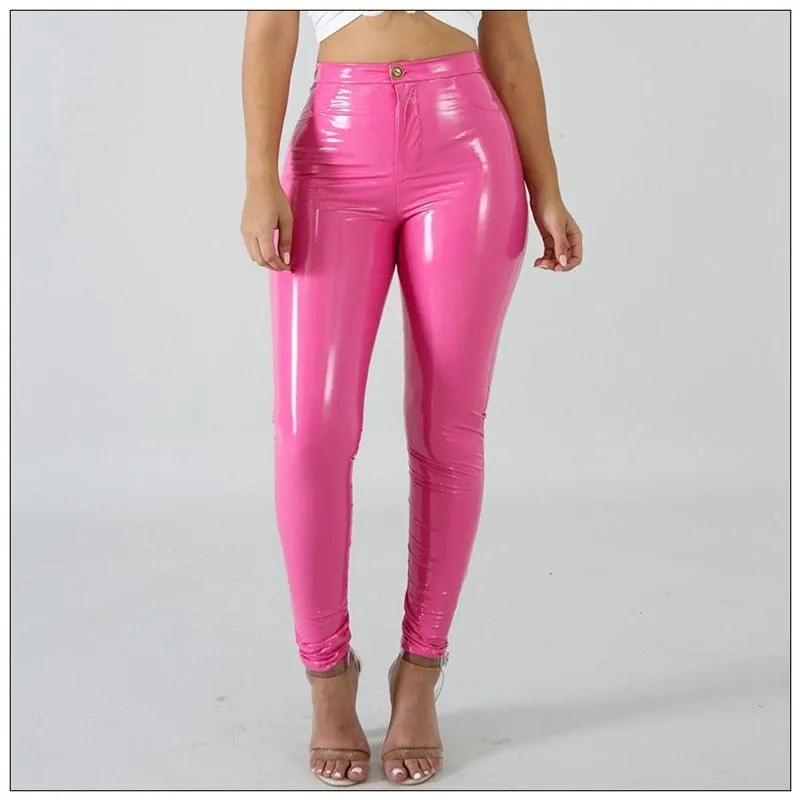 Shiny PU Faux Leather Skinny Leggings - Perfect for a Sleek and Stylish Look