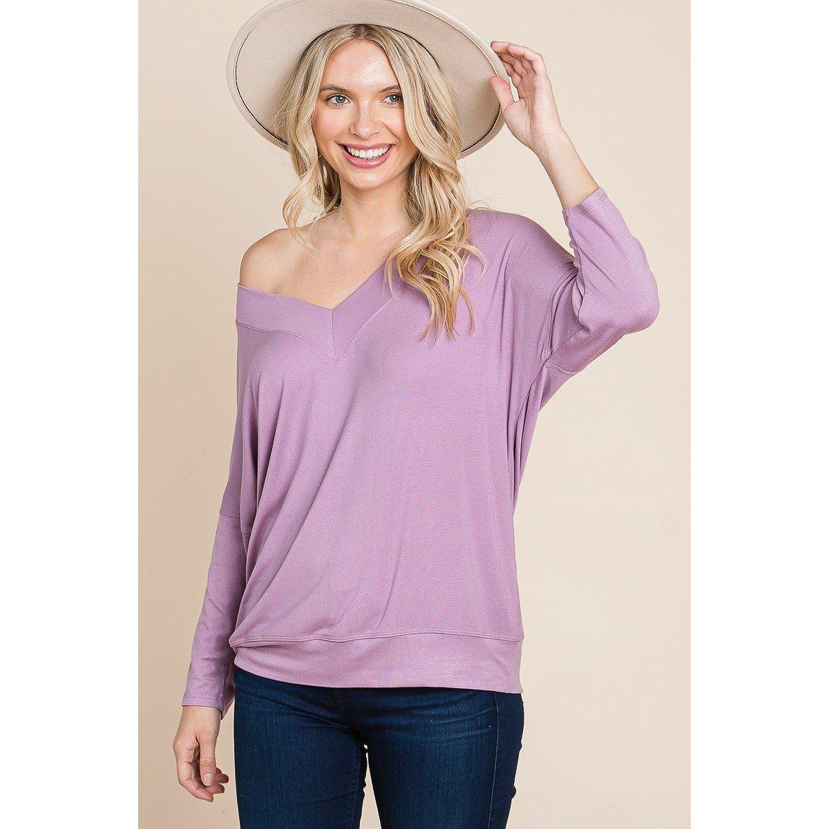 Solid Rib Modal Casual 3/4 Sleeves Dolman Sleeves Top