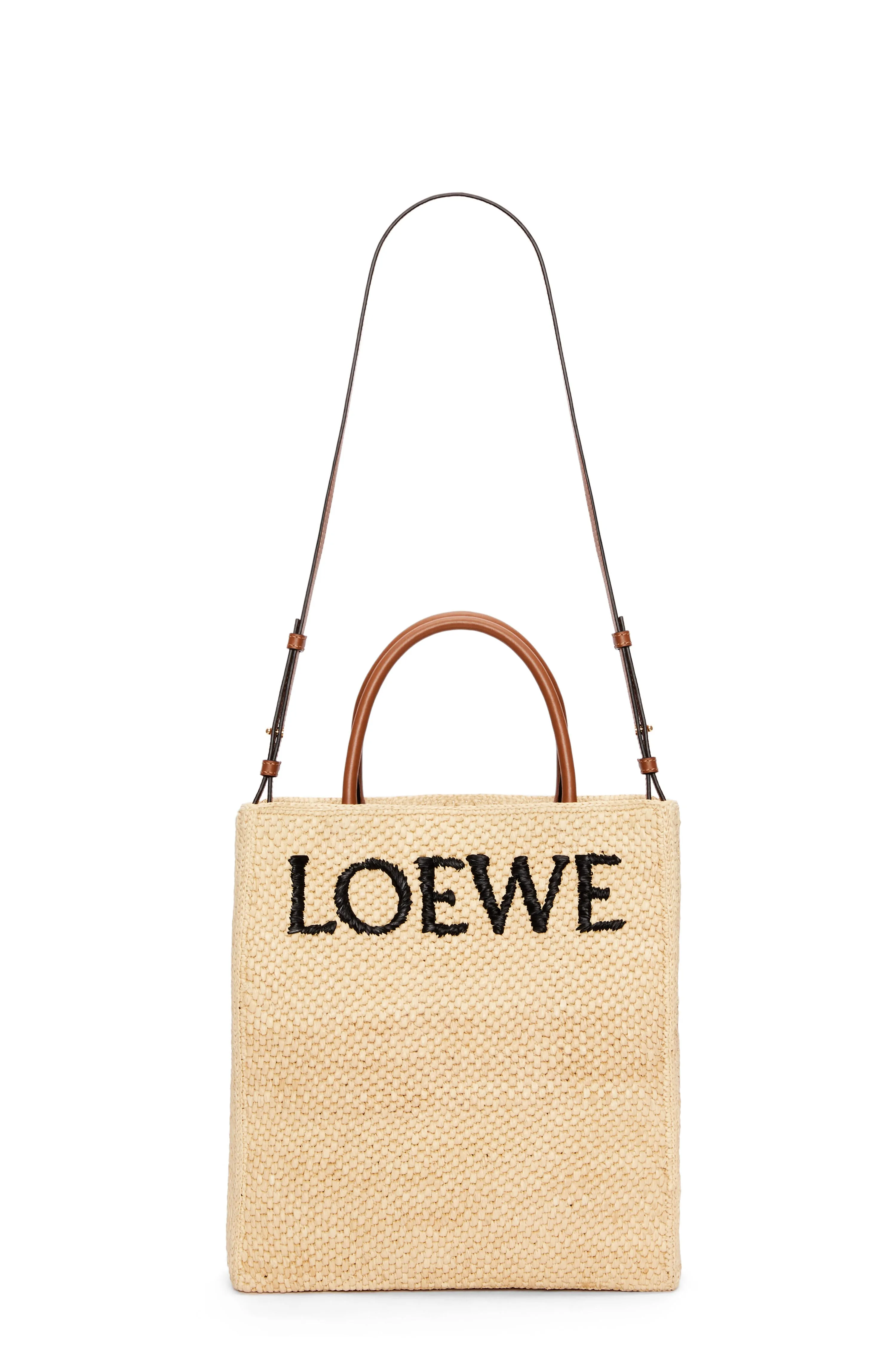 Standard A4 Tote Bag in Raffia - Natural/Black