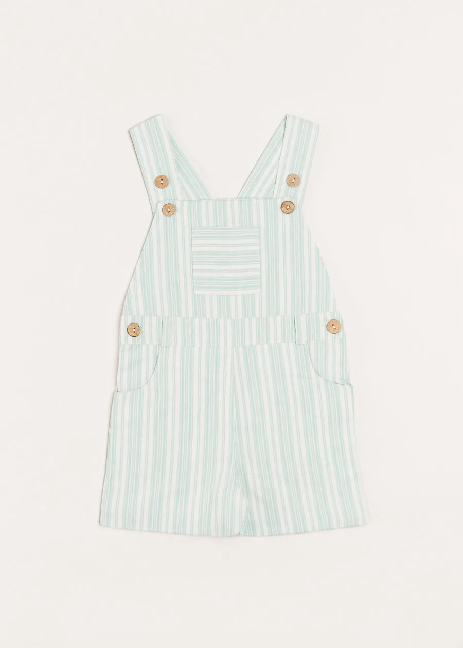 Striped Pocket Front Short Dungarees in Green (18mths-4yrs)