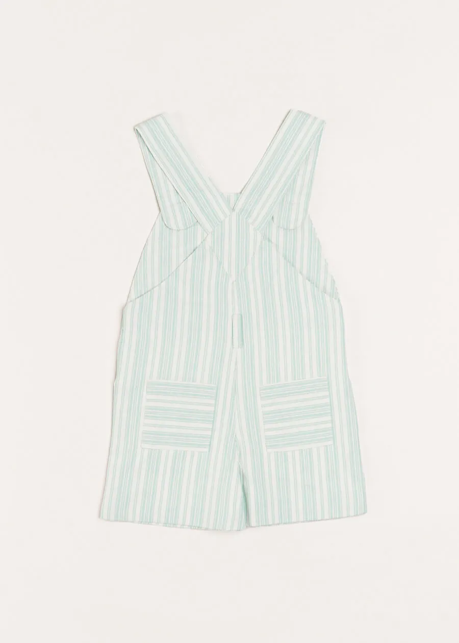 Striped Pocket Front Short Dungarees in Green (18mths-4yrs)