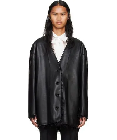 System Black Faux-Leather & Faux-Fur Reversible Jacket