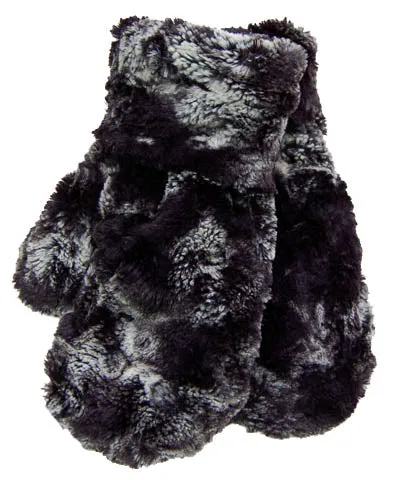 Tiger in Black Luxury Faux Fur Mittens