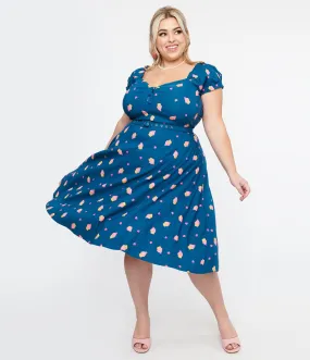 Unique Vintage Plus Size 1950s Teal & Cupcake Stamp Ohara Swing Dress