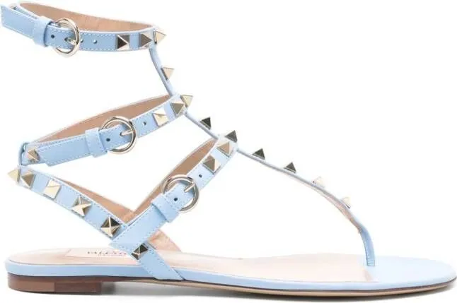 Valentino Garavani Rockstud flat leather sandals Blue