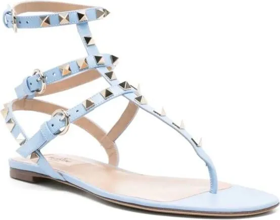 Valentino Garavani Rockstud flat leather sandals Blue