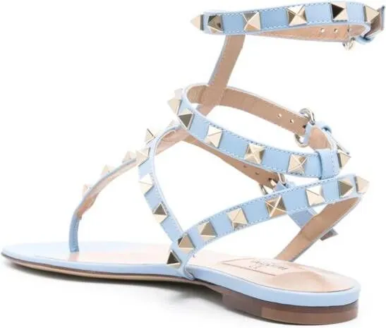 Valentino Garavani Rockstud flat leather sandals Blue