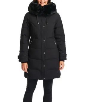 Vince Camuto Womens Faux Fur Trim Hooded Parka Coat