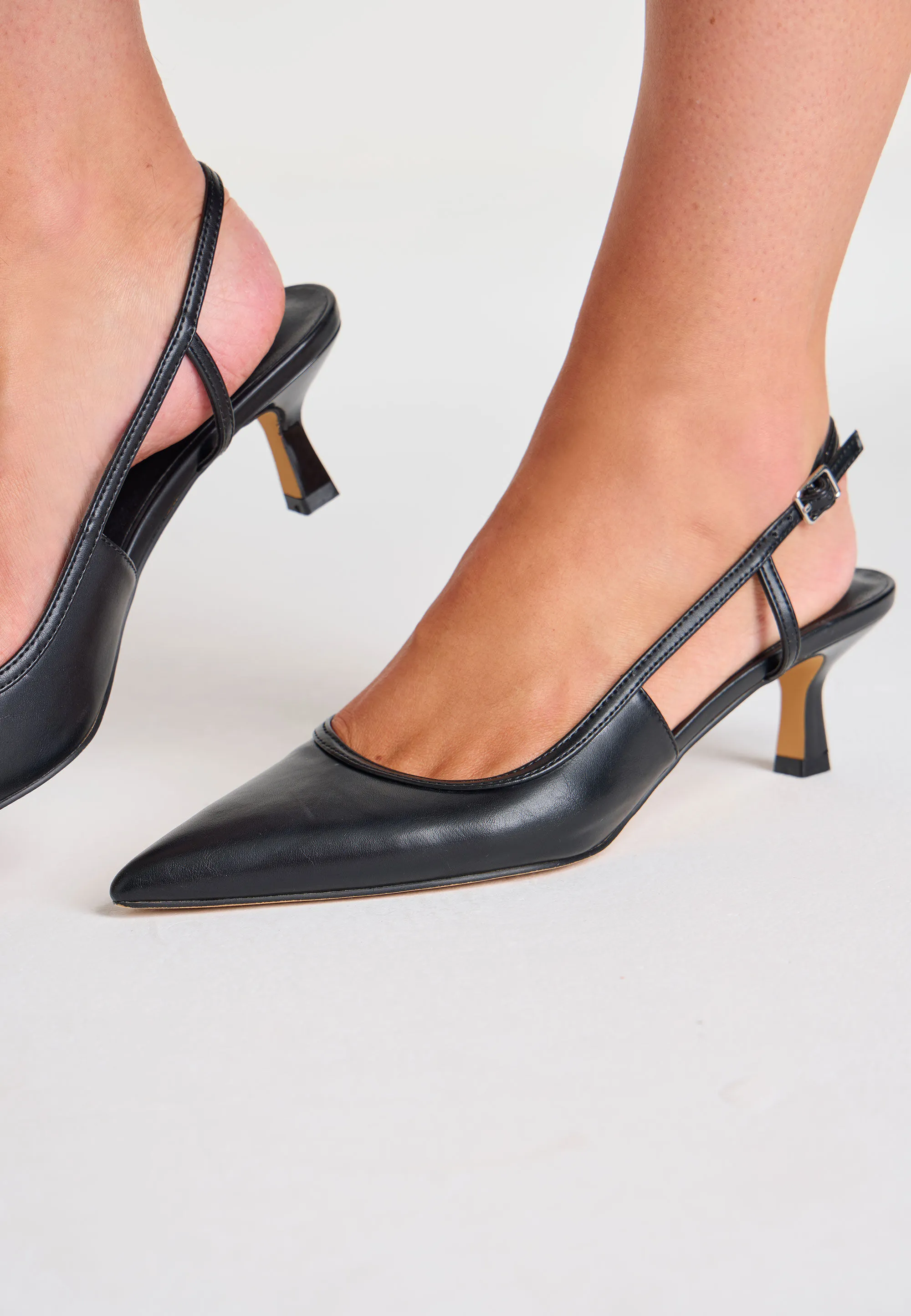 Womens Black Plain Slingback Stiletto Heel Pumps