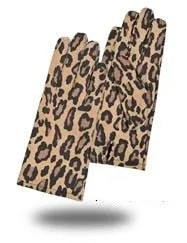 Women's Goatskin Leather Leopard Printed Casual Driving Mittens