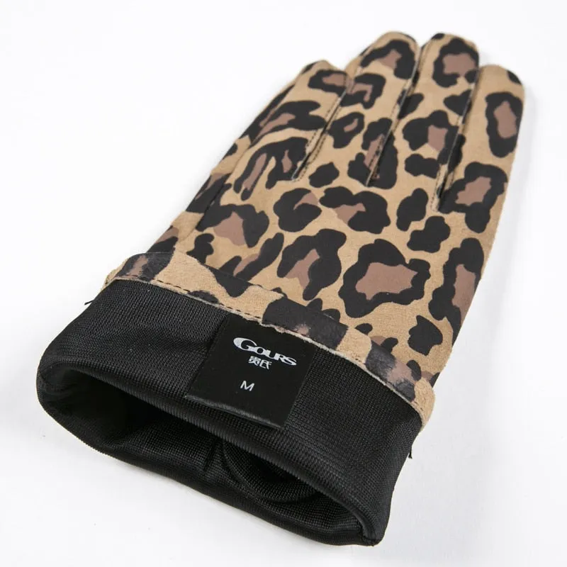 Women's Goatskin Leather Leopard Printed Casual Driving Mittens